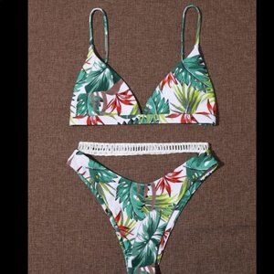 Tropical triangle bikini swimsuit high waisted set